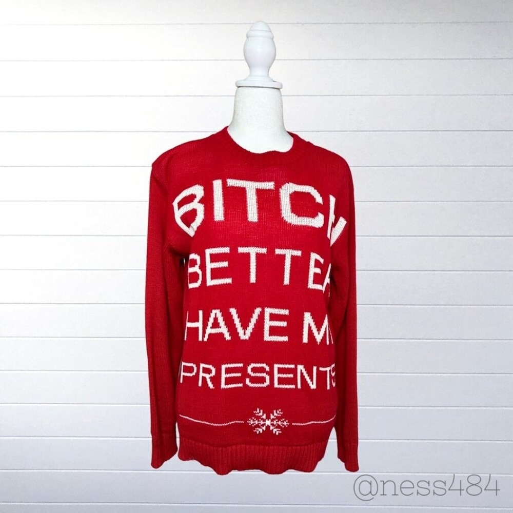 Boohoo‎ Sweater Womens M/L Red B*tch Better Have My Presents Graphic Christmas